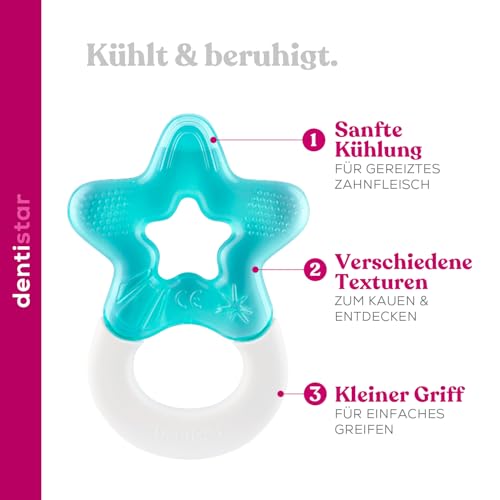 dentistar Kühlbeißring 2er-Set – Beißring Baby ab 3 Monate – Kühlende Zahnungshilfe und Beißspielzeug für Babys und Kleinkinder - BPA frei - Türkis