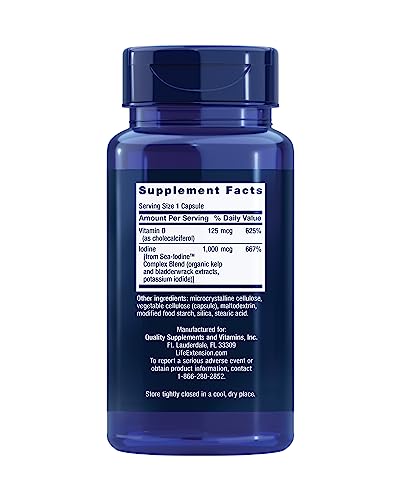 Life Extension Vitamin D3 125 Mcg (5000 Iu) With Sea-Iodine - For Bone, Immune Support & Inflammation Management - Thyroid & Adrenal Supplement – Gluten-Free, Non-Gmo – 60 Capsules #TOP1