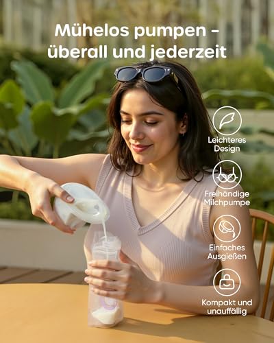 Nuliie Milchpumpe Elektrisch tragbare S32, Elektrische milchpumpe freihändig 4 Modi 9 Stufen mit 13/15/17/19/21/24 mm komfortabler Flansch, Privat, mit Ersatzzubehör im Lieferumfange (2 Packs, Weiß)
