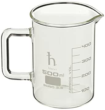 EISCO Premium Hand Crafted Beaker Mug, Thick Borosilicate 3.3 Glass, 16.9oz (500mL) Capacity - Large Size - Pint Glass or Coffee Mug Sized