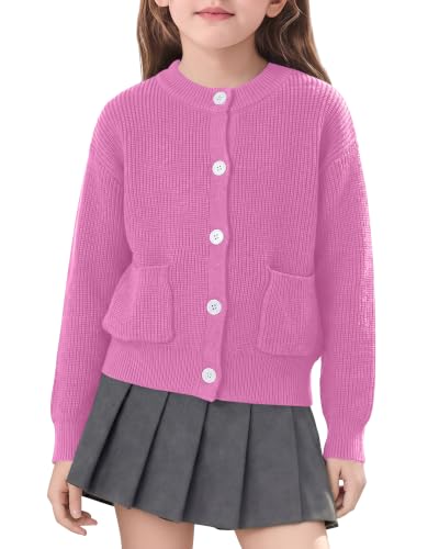 Image of Girls Cardigan Chunky Knit Uniform Sweater with Pockets 5-14Y