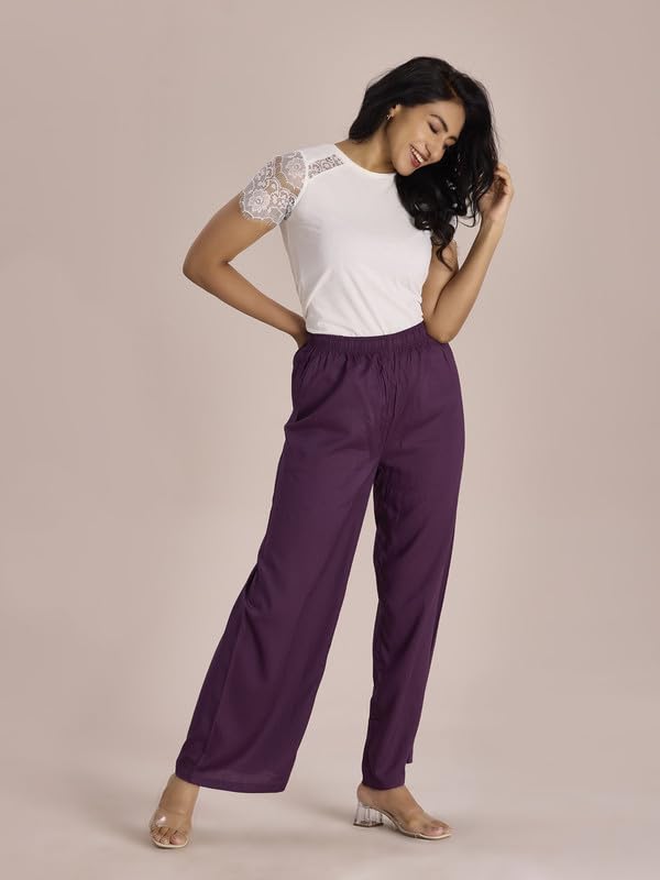 Image of GO COLORS Soft Viscose Basic Palazzo Full Length for Women| Breathable, Mid Rise, Relaxed Fit