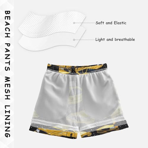 Pigsaly Boys' Swim Board Shorts Black Running Car Yellow Taxis Car Boy's Swim Trunks Kids Swimwear 5T4