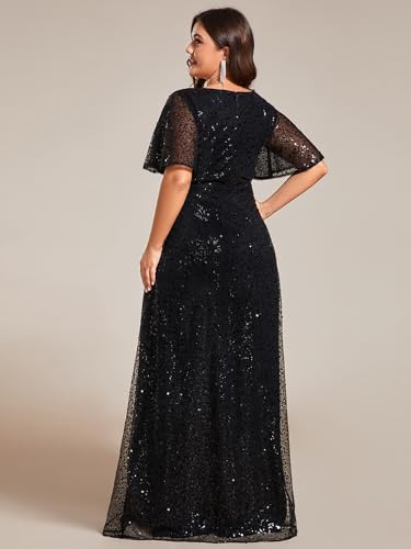 Ever-Pretty Plus Women's V Neck Sequin Plus Size Ruffle Sleeves Long Formal Dresses 02120-DAPH2