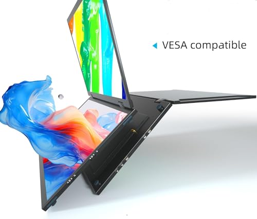 Image of Triple Screen 15.6 inch Portable Foldable Monitor Dual Screen with VESA Extender 1080P FHD IPS for Laptop PC 360Rotation Kickstand for Windows MAC OS Smartphone,PS5,Switch (15.6)