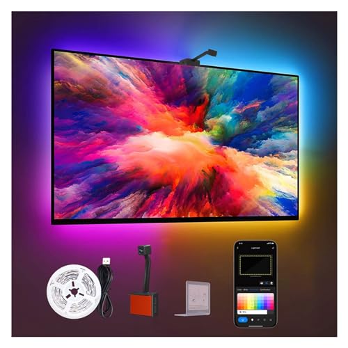 PurezmMoto Luci TV Che Si Sincronizzano con La TV, Immagine di Sincronizzazione TV A LED, Sincronizzazione con Televisori da 55-75 Pollici, 3,8 M Retroilluminazione TV con WiFi Bluetooth Multicolore