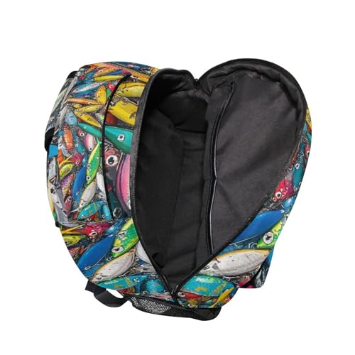 Fishing Lures Pattern Backpack Laptop Tablet Travel School Backpack with Name Tag for Boys Girls4