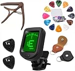 Guitar Accessories Kit with Digital Tuner, Capo, 30 Picks, Leather Pick Holder, Storage Case
