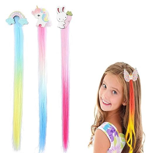 TRACY Rainbow Hair Clips for Girls | 15 Colored Extensions, Unicorn Accessories | Toddler Kids Ponytail, 3pc Multicolor (B0D7QJ7SB4) Amazon Price History, Amazon Price Tracker