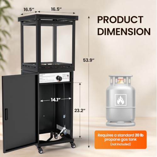 Image of Pamapic 41000 BTU Outdoor Propane Patio Heater, CSA Certified Weather Resistant Outdoor Heater with Lockable Wheels & Protective Cover, for Backyard Balcony Garden Poolside, Dark