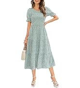 Zattcas Women 2023 Casual Summer Dress Short Puff Sleeve Boho Smocked Tiered Modest Floral Midi D...