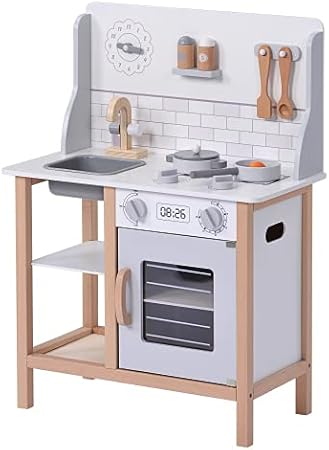 Amazon Enokerトキッチン知育玩具木制调理器具付きお料理国内食品卫生法规格试験に合格クッキングかわいい食材ミニキッチン手作り子供子ども子室内游びキッズ グレー セット おもちゃ