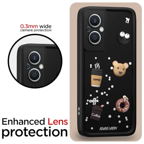 Image of Bintage Cute Fun Ball | Taddy Cartoon 3D Smiley Coffee Cup | Milk Donut | Full Camera Protection Back Cover Compatible for OnePlus N20 5G - Black