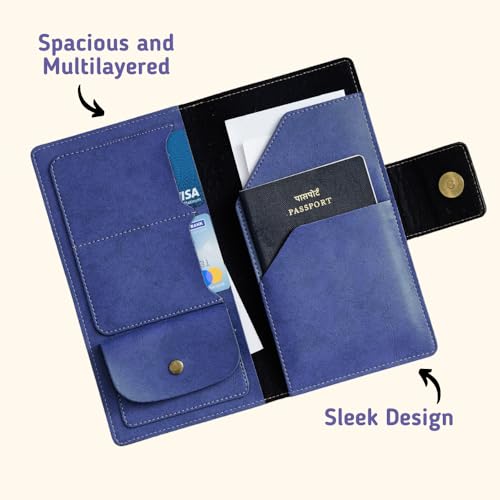 Image of Customized Travel Wallet with Name Engrave | Personalised Passport Holder for Women | Customised Passport Cover for Men and Women | Travel Organizer Gift Wallet (Blue)
