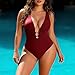 Women's Sexy One-Piece Monokini Swimsuit Pleated Deep V-Neck Halter Bikini Bathing Suit Fashion Hawaiian Beachwear Wine