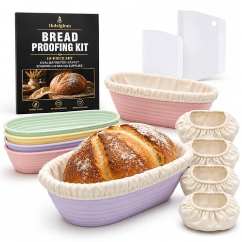 Ibdsfghun 10-Piece Set Oval Banneton Bread Proofing Basket,10 Inch Natural Rattan Sourdough Proofing Kit with Cloth Liners and Dough Scrapers,Sourdough Bread Baking Supplies for Home Bakers by Ibdsfghun - Used condition - US$15.16