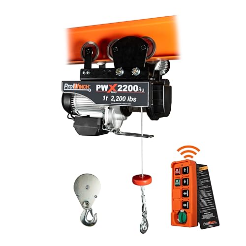 Prowinch 2200 lb 1 Ton Electric Wire Rope Hoist 110V 120V, 38 ft Lifting Height with Wireless Remote & Power Trolley, Heavy-Duty Pulley H1 Duty for Garage, Industrial and Commercial Applications