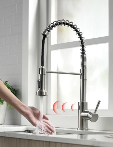 TIMACO Robinet de cuisine à capteur infrarouge avec douchette extensible - Pivotant à 360° - Mitigeur monocommande pour cuisine - Robinet à ressort hélicoïdal -...