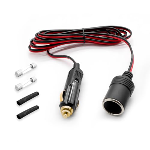 SHMZK 12V/24V Car Cigarette Lighter Extension Cord, 3.3Ft 14AWG Male to Female Socket Extension Cable with 15A Fuse, Heavy Duty Plug Adapter Cable with LED Light for Tire Inflator