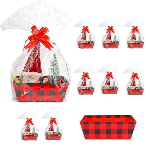 STARANDBEE Paquete de 8 cestas vacías para regalos, cesta de regalo de papel kraft de 8 x 10 pulgadas de grosor con 8 lazos, 8 bolsas, cestas de regalo vacías para el día de la madre, día del padre