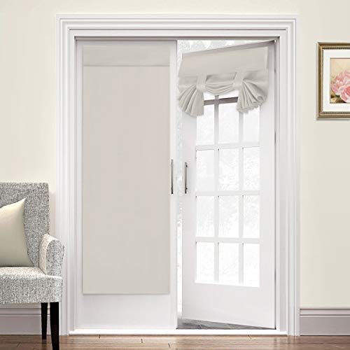 Tricia Door Curtains Blackout Curtains For French Door Thermal Insulated Tricia Window Curtains for Patio Door Self Stick Tie Up Shade Front Door Sidelight Curtains Double Door Blind, 2 Panel, Cream