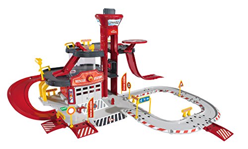 Majorette - 212050015 - Creatix Rescue Station Pompier - Circuit Voiture Miniature - 1 Hélicoptère Et 1 Voiture