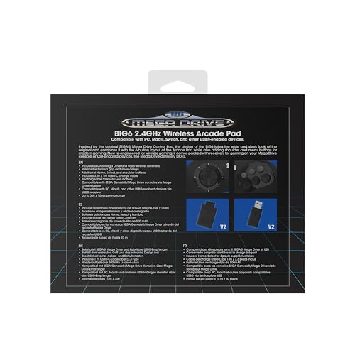 Mando Retro-Bit BIG6 2.4 GHz inalámbrico SEGA Mega Drive PC Switch Mac negro 4