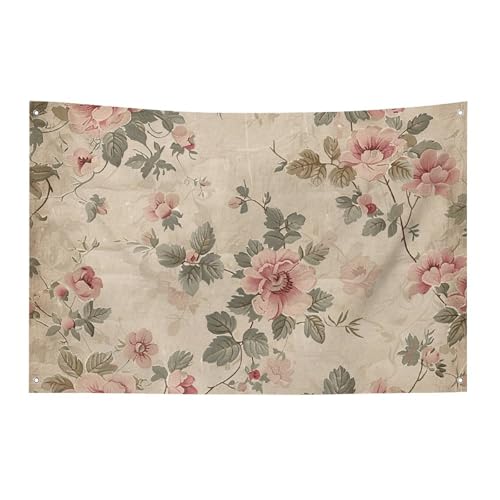 Drapeau de cour rétro aux motifs floraux résistants pour décoration extérieure