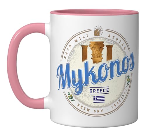 Mykonos Cyclades Ceramic Mug Pink/White