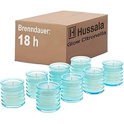 Hussala Glow Citronella vidrio de vela de exteriores, azul - duración de encendido 18 h