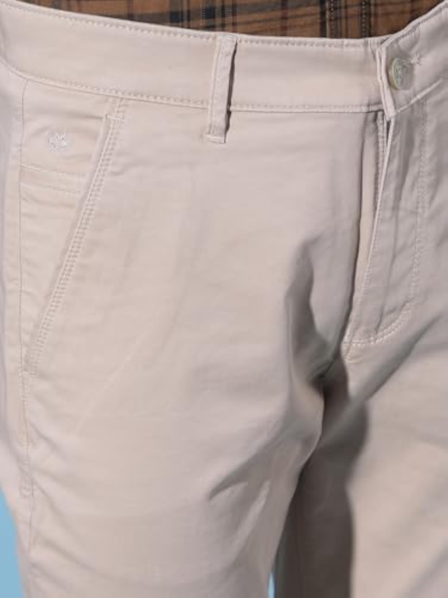 Men's Beige Cotton Trousers, Comfortable Fit