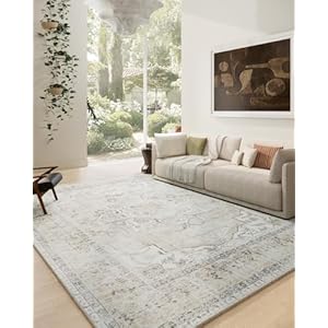 Area Rugs 9×12 Living Room: Washable Rugs for Bedroom Stain Resistant Non Slip Distressed Vintage Large Boho Rug Low Pile Faux Wool Soft Carpets for Living Room Dining Room Farmhouse Playroom