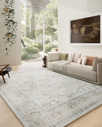 Area Rugs 9x12 Living Room: Washable Rugs for Bedroom Stain Resistant Non Slip Distressed Vintage Large Boho Rug Low Pile Faux Wool Soft Carpets for Living Room Dining Room Farmhouse Playroom