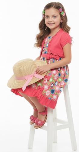 Image of ToBeInStyle Girls Two Piece Short Sleeve Dress and Matching Bolero Crop Cardigan Assorted Prints Cotton Blend Summer Outfit