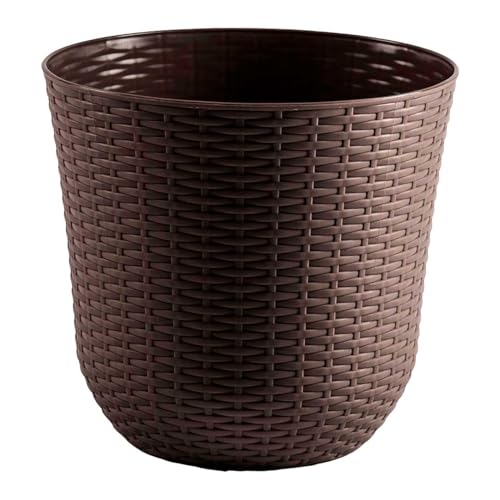 Acan Tradineur - Maceta Rattan Redondo de Plástico - Fabricado en España - Ideal para Plantas, hogar, jardín y terrazas - Ø 33 cm - Color Wengue