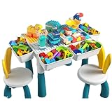 SIzlaho 子供用 多機能 大型 互換 レゴ 大型 パーティクル 組み立て 知育玩具 男の子 3～6歳 ブロック おもちゃ 学習 教育 コンビネーション テーブル 勉強部屋 絵画 レストラン 魚の池 (大きなテーブル+椅子2脚+大きな粒子190個+高さ)