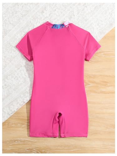 Floerns Toddler Girl's Tropical Print Rash Guard Short Sleeve One Piece Swimsuits2