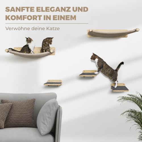 WOOWOOD® Kletterwand Katzen 5-teilig, 2 Hängematten & 3 Treppen, Naturholz – Ansicht 6