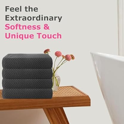 Casa Copenhagen Wave Textured 4 teiliges Badetücher Set - Kieferngrau, 550 g/m², 4 teiliges Badetücher, Baumwolle Handtüchern Rau und zäh Einsatz, Geschenkset für Badezimmer – Bild 4