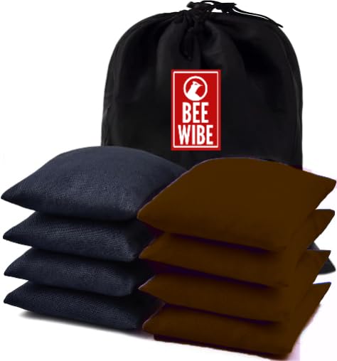 Beewibe Set of 8 Regulation Cornhole Bags Double Sided, Weather Resistant Bean Bags for Cornhole Toss Game, Corn Hole Beans Bags with Tote Bag. (Brown/Black)