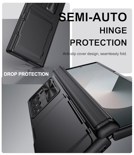 Image of for Samsung Galaxy Z Fold 6 Case with Card Holder & Belt Clip & Slide Camera Cover, Built-in Hinge Protection & Screen Protector, Durable Wallet Phone Cover Case for Galaxy Z Fold 6 2024, Black