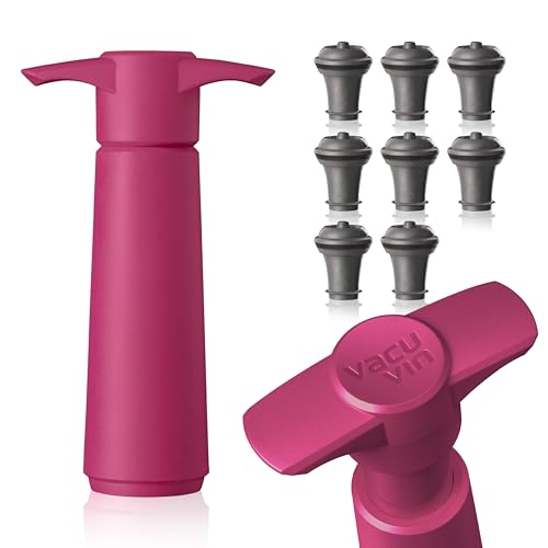 Image of Vacu Vin Original Wine Saver with 8 Vacuum Bottle Stoppers - Wine Preserver Pump for Red or White Wine - Manual Air Remover System - Airtight Seal - Keep Wine Fresh Longer - Pink