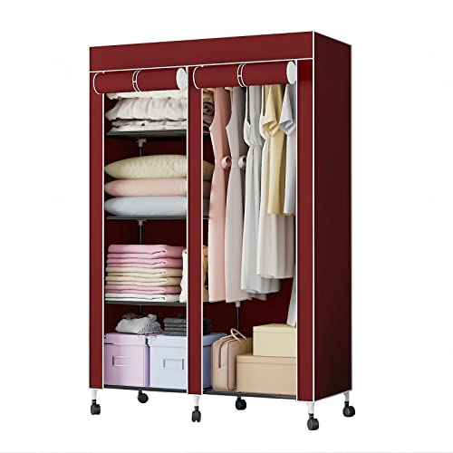 Armoire en toile portable avec penderie Rouge 120 x 50 x 165 cm