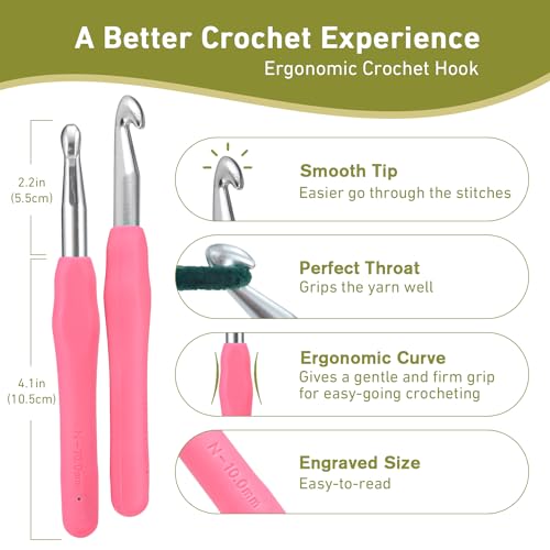 Image of 10mm Crochet Hook, Super Smooth 10 mm Ergonomic Crochet Hooks for Beginners, Comfort Crochet Needle for Arthritics, 1 Pack