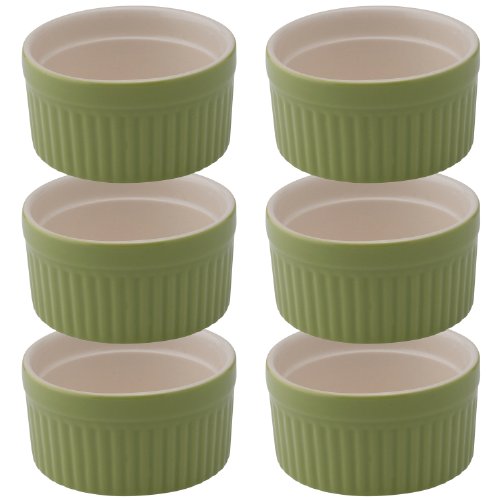 Mrs. Anderson’s Baking Souffle, Ceramic Earthenware, Sage, Set of 6, 3.75-Inch, 6-Ounce Capacity