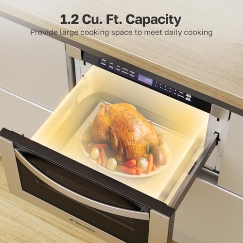 Image of 24 Inch Built-in Microwave Drawer, ThermoMate 1.2 Cu. Ft. Microwave Drawer with Automatic Presets, 1000 Watts with 11 Power Levels, Touch Controls, Sensor Cooking, Defrosting Rack, Stainless Steel