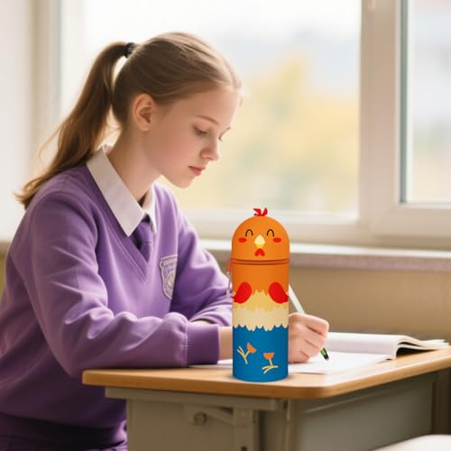 DGTSYAL 2-in-1 Weiche Federmäppchen - Kawaii Farm Silikontasche Federmäppchen, mäppchen - Stand Up, Tier Stifthalter, Stifte Mäppchen, Stifthalter Bleistifttasche Mädchen Junge (Hahn)