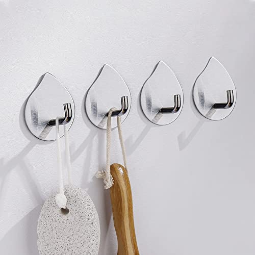 ChangWanna Ganci Adesivi Argento - 4 Pezzi in Acciaio Inox Ganci Portasciugamani, Forma a goccia Ganci Vestiti, Non necessario forare, adesivo 3M robusto, Adatto per ganci adesivi Bagno/Cucina/Porte