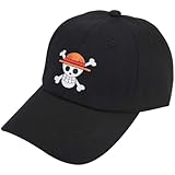 PICAGER One Piece Anime Hat Adjustable Embroidery Luffy Skeleton Cotton Cap Novelty Merch Gift Black