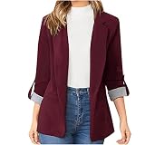 Generic Jeansjacke Damen für Besondere Anlässe Blazer Sweatjacke Damen mit Kapuze Langarm Business Anzug Casual Jacke Schlank Fleecejacke Weich Warm Steppweste Wine M